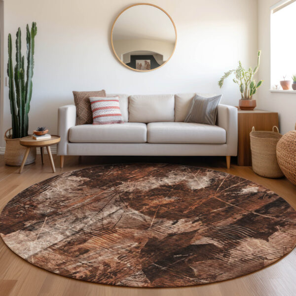 8' Round Orange Round Floral Washable Non Skid Indoor Outdoor Area Rug