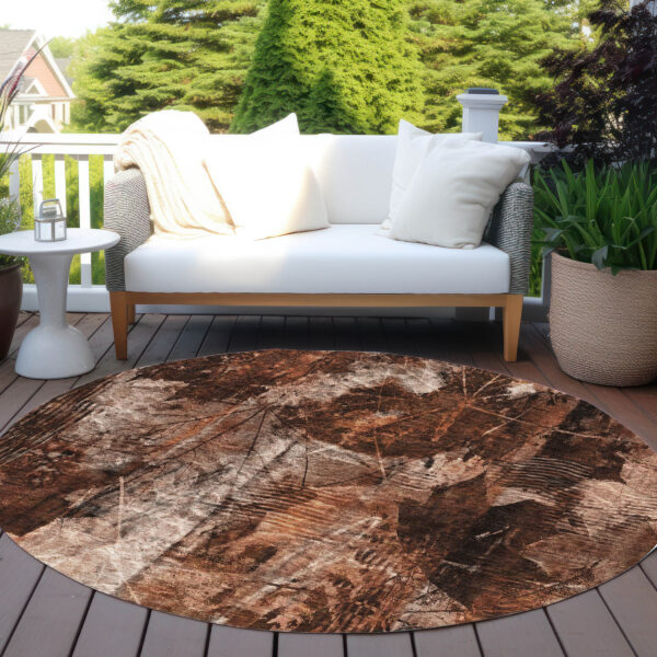 8' Round Orange Round Floral Washable Non Skid Indoor Outdoor Area Rug