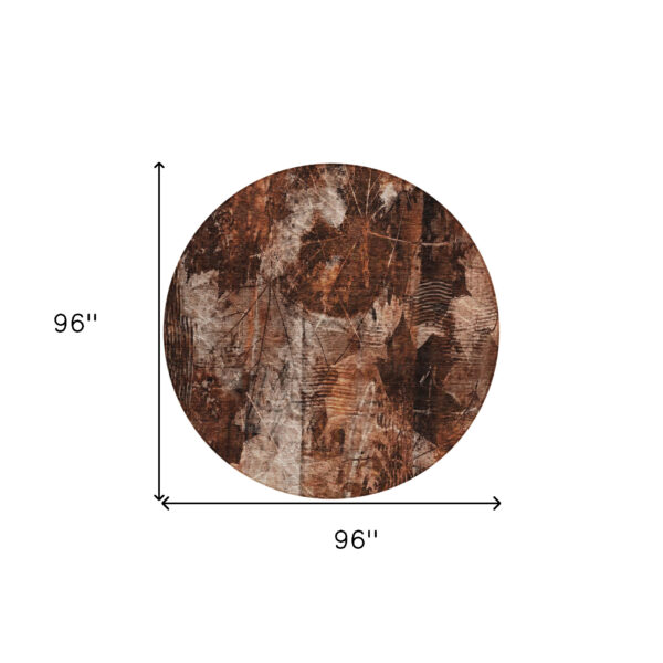 8' Round Orange Round Floral Washable Non Skid Indoor Outdoor Area Rug