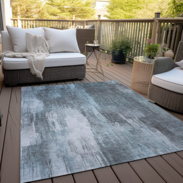 3' X 5' Teal Abstract Washable Non Skid Indoor Outdoor Area Rug