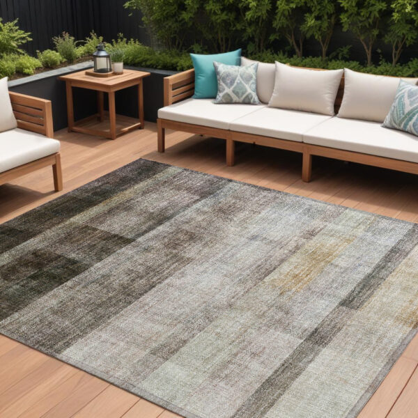 10' X 14' Brown Ombre Washable Non Skid Indoor Outdoor Area Rug