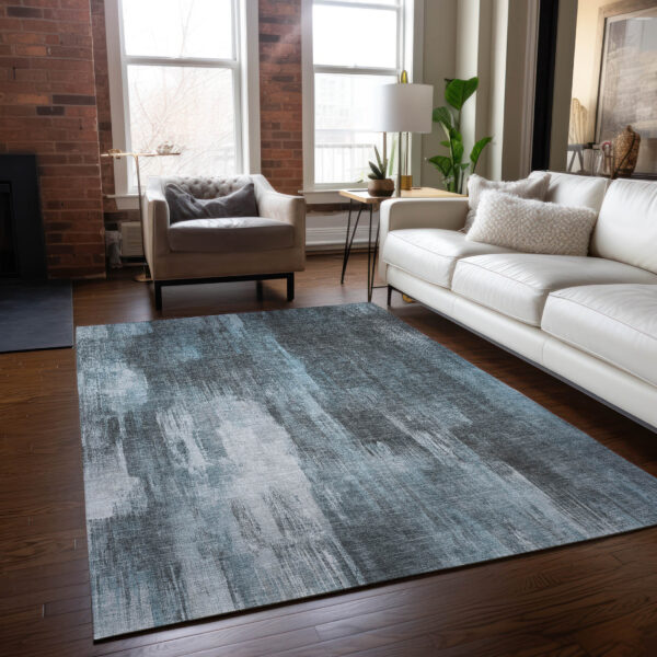 3' X 5' Teal Abstract Washable Non Skid Indoor Outdoor Area Rug