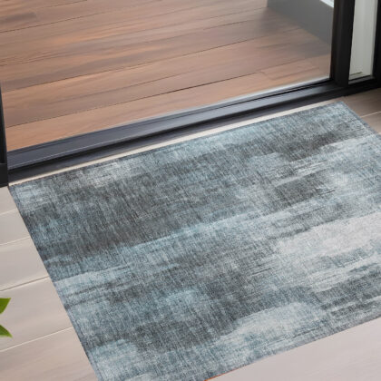 3' X 5' Teal Abstract Washable Non Skid Indoor Outdoor Area Rug