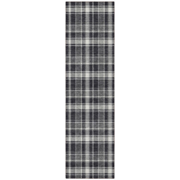 8' Runner Black Gray and White Plaid Washable Non Skid Indoor Outdoor Runner Rug