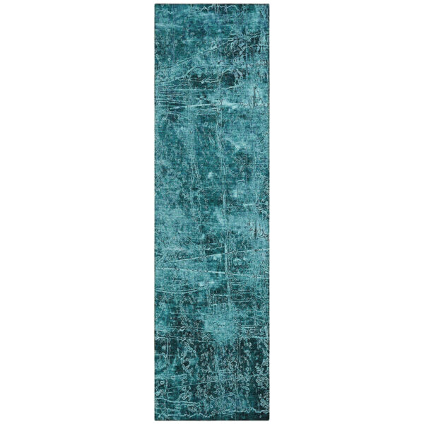 8' Runner Teal Abstract Washable Non Skid Indoor Outdoor Runner Rug