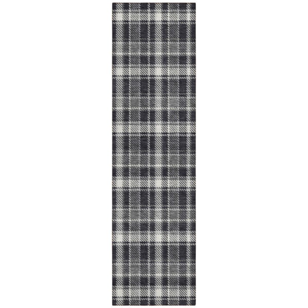 8' Runner Black Gray and White Plaid Washable Non Skid Indoor Outdoor Runner Rug