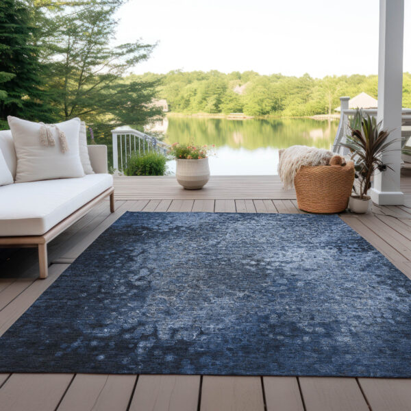 10' X 14' Blue Washable Non Skid Indoor Outdoor Area Rug