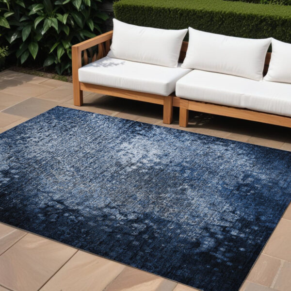 10' X 14' Blue Washable Non Skid Indoor Outdoor Area Rug