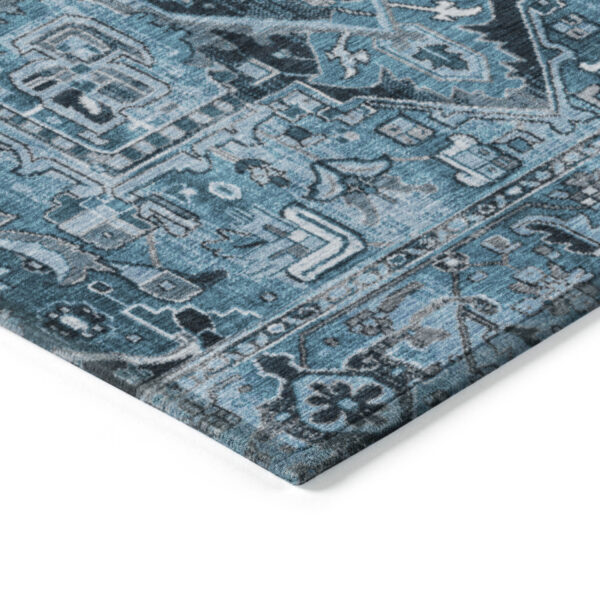 3' X 5' Denim and Gray Oriental Washable Non Skid Indoor Outdoor Area Rug