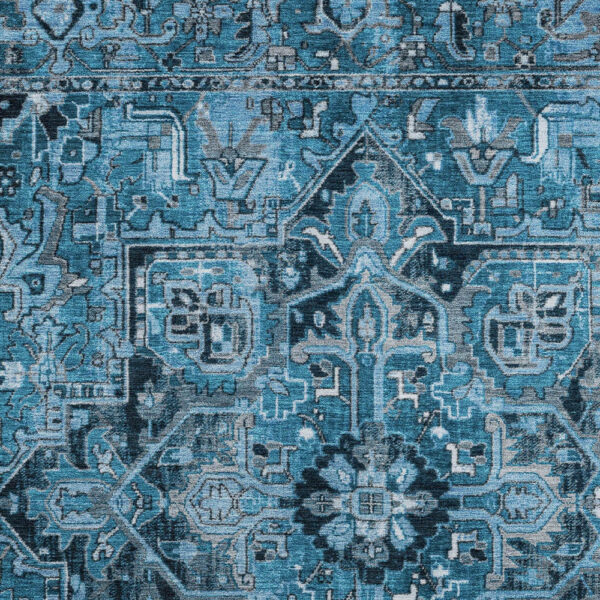 3' X 5' Denim and Gray Oriental Washable Non Skid Indoor Outdoor Area Rug