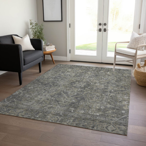 3' X 5' Brown and Black Oriental Washable Non Skid Indoor Outdoor Area Rug