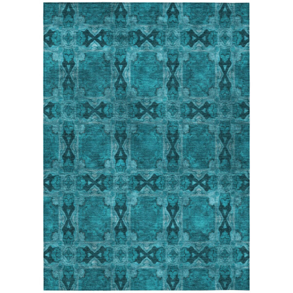 3' X 5' Teal Floral Medallion Washable Non Skid Indoor Outdoor Area Rug