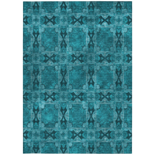3' X 5' Teal Floral Medallion Washable Non Skid Indoor Outdoor Area Rug