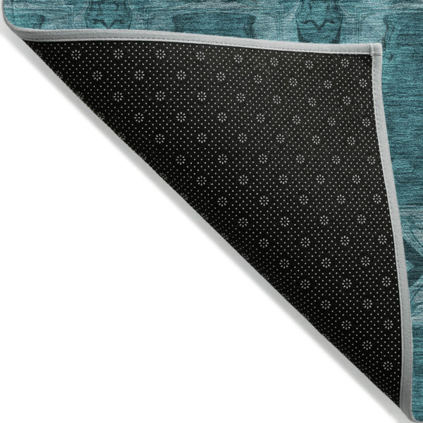 3' X 5' Teal Floral Medallion Washable Non Skid Indoor Outdoor Area Rug