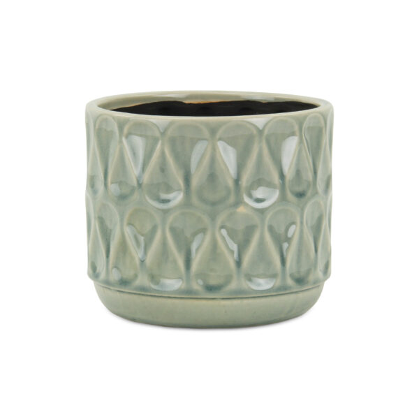 7" Green Geometric Ceramic Indoor Outdoor Round Pot Planter