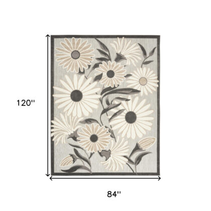 7' X 10' Beige Floral Non Skid Indoor Outdoor Area Rug