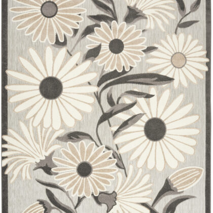 7' X 10' Beige Floral Non Skid Indoor Outdoor Area Rug