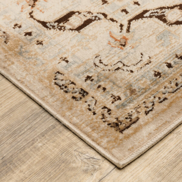 10' X 13' Beige Grey Dolphin Blue Deep Teal Gold And Orange Oriental Power Loom Stain Resistant Area Rug