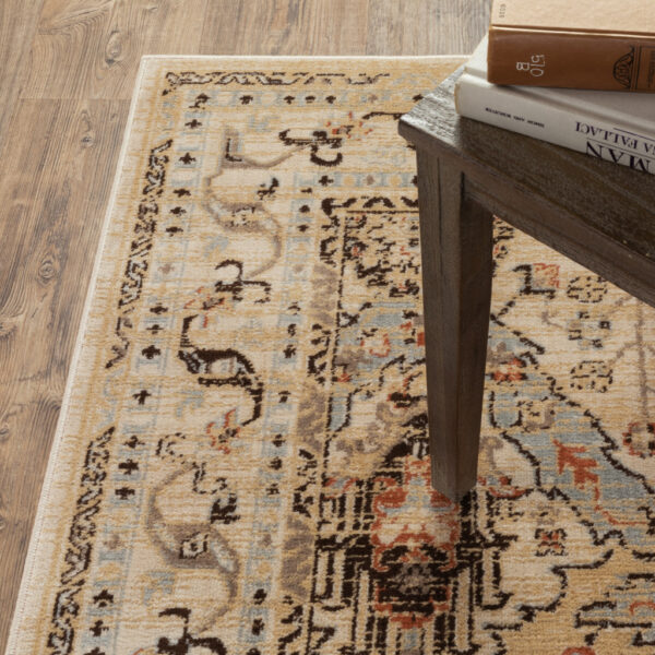 10' X 13' Beige Grey Dolphin Blue Deep Teal Gold And Orange Oriental Power Loom Stain Resistant Area Rug