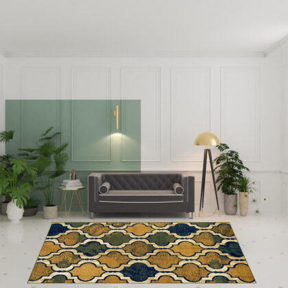 8' X 10' Green Quatrefoil Power Loom Distressed Stain Resistant Area Rug
