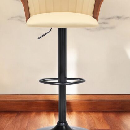 Cream and Black Faux Leather with Metal Swivel Adjustable Height Bar Chair