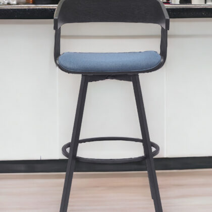 31" Blue and Black Fabric with Metal Swivel Bar Height Bar Chair