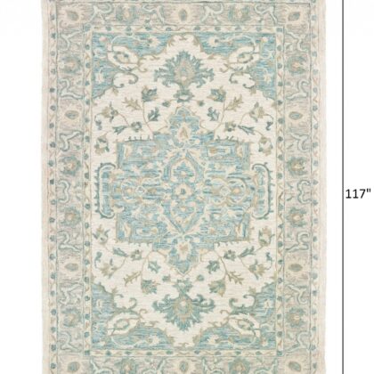 8’ x 10’ Turquoise and Cream Medallion Area Rug