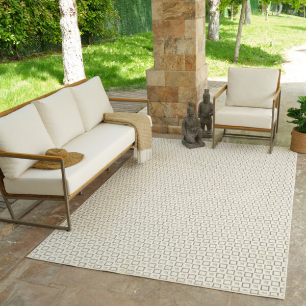 8' X 10' Cream and Beige Geometric Distressed Indoor Outdoor Area Rug
