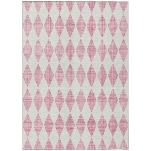 3' X 5' Pink And Ivory Geometric Washable Indoor Outdoor Area Rug