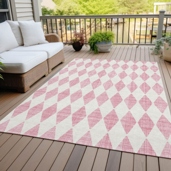 3' X 5' Pink And Ivory Geometric Washable Indoor Outdoor Area Rug