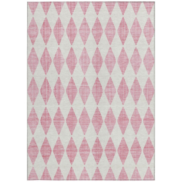 3' X 5' Pink And Ivory Geometric Washable Indoor Outdoor Area Rug