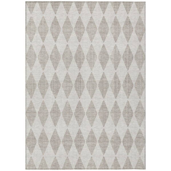 5' X 8' Beige Geometric Washable Indoor Outdoor Area Rug