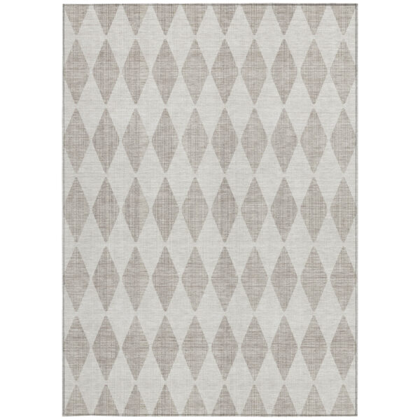 5' X 8' Beige Geometric Washable Indoor Outdoor Area Rug
