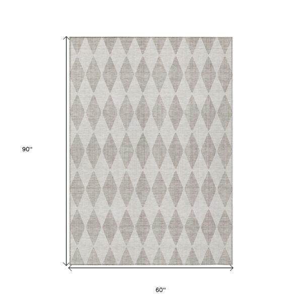 5' X 8' Beige Geometric Washable Indoor Outdoor Area Rug