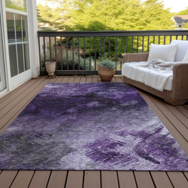 9' X 12' Purple Eggplant And Lavender Abstract Washable Indoor Outdoor Area Rug