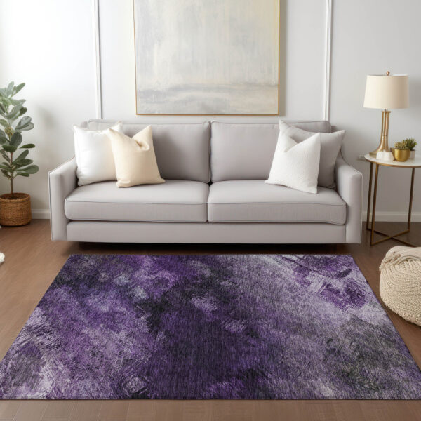 9' X 12' Purple Eggplant And Lavender Abstract Washable Indoor Outdoor Area Rug