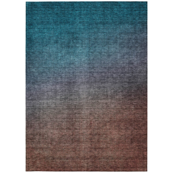 10' X 14' Teal Blue Chocolate And Charcoal Ombre Washable Indoor Outdoor Area Rug