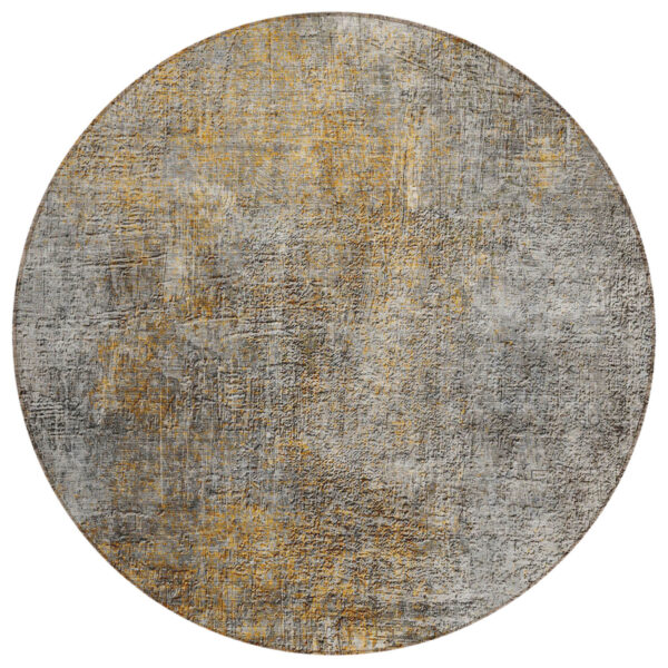 8' Gray Silver And Charcoal Round Abstract Washable Indoor Outdoor Area Rug