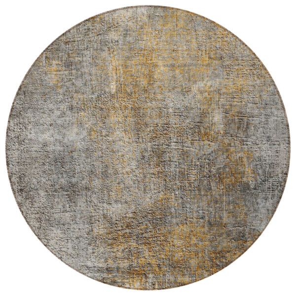 8' Gray Silver And Charcoal Round Abstract Washable Indoor Outdoor Area Rug