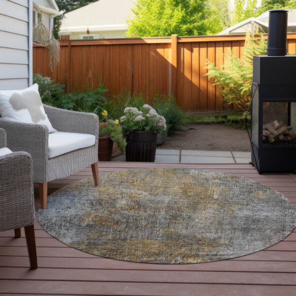 8' Gray Silver And Charcoal Round Abstract Washable Indoor Outdoor Area Rug