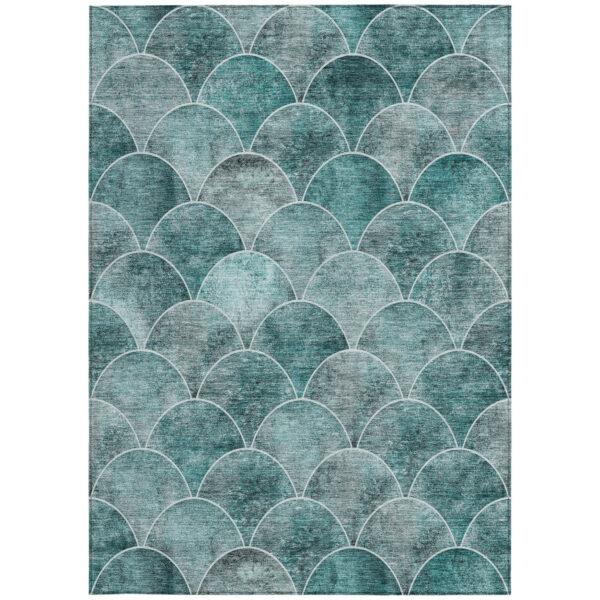5' X 8' Teal Blue Aqua And Gray Abstract Washable Indoor Outdoor Area Rug