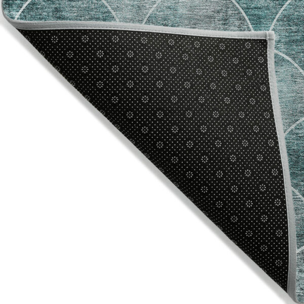 5' X 8' Teal Blue Aqua And Gray Abstract Washable Indoor Outdoor Area Rug