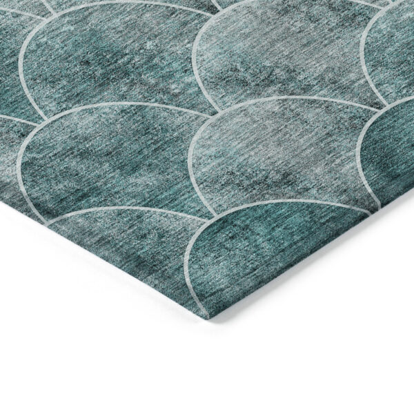 5' X 8' Teal Blue Aqua And Gray Abstract Washable Indoor Outdoor Area Rug