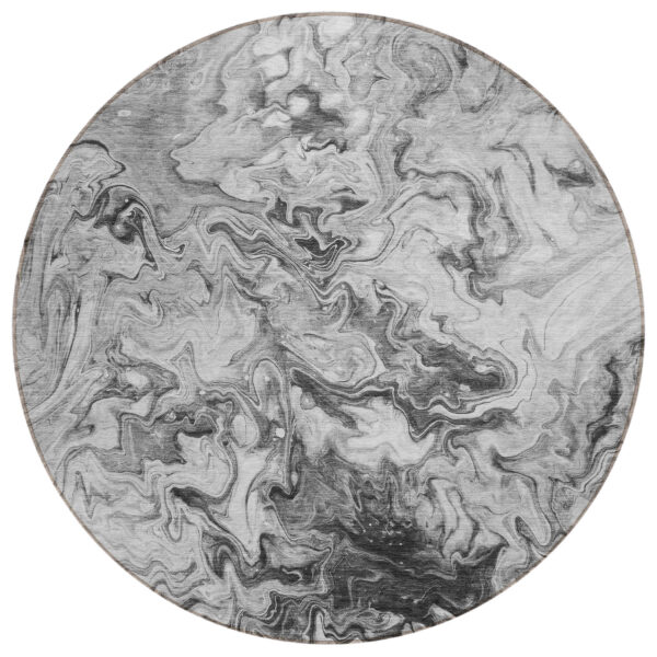 8' Gray Charcoal And Silver Round Abstract Washable Indoor Outdoor Area Rug