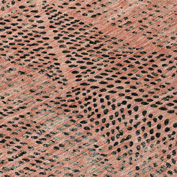 8' Salmon Charcoal And Beige Round Geometric Washable Indoor Outdoor Area Rug