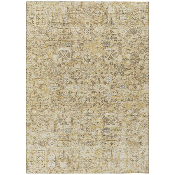 5' X 8' Wheat Beige And Gray Floral Washable Indoor Outdoor Area Rug
