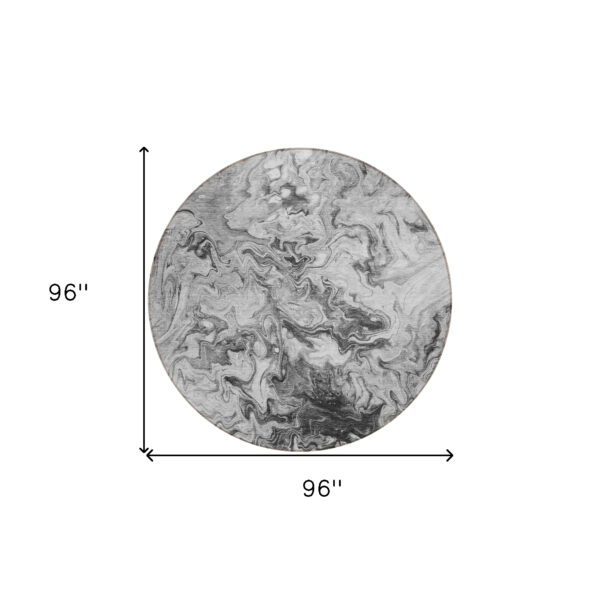 8' Gray Charcoal And Silver Round Abstract Washable Indoor Outdoor Area Rug