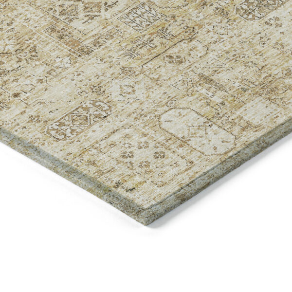 5' X 8' Wheat Beige And Gray Floral Washable Indoor Outdoor Area Rug
