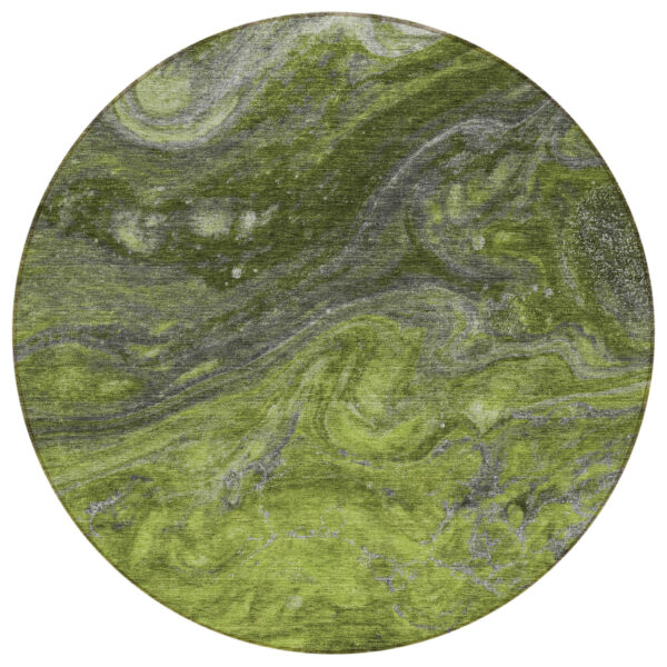 8' Olive Green And Lime Green Round Abstract Washable Indoor Outdoor Area Rug