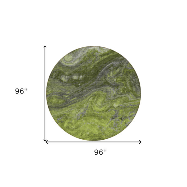 8' Olive Green And Lime Green Round Abstract Washable Indoor Outdoor Area Rug